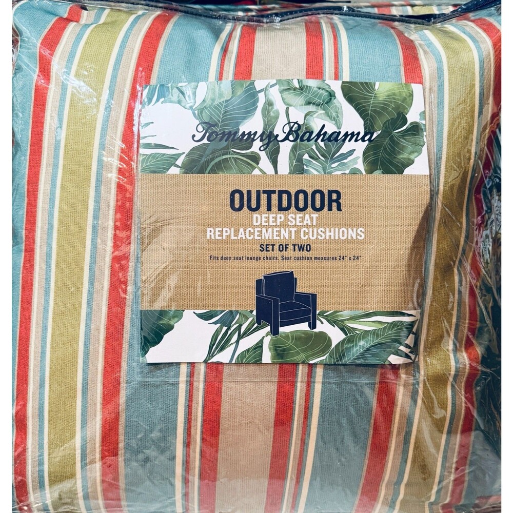 Tommy Bahama® Outdoor Deep Seat Cushions Orange, Aqua, Tan Stripe coord Floral